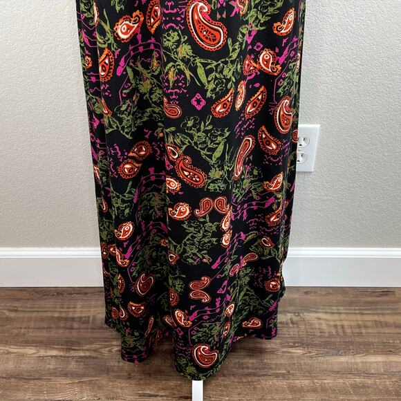 Lularoe Maria Black Multicolor Paisley Floral Maxi Dress Short Cap Sleeve Medium - Picture 6 of 12